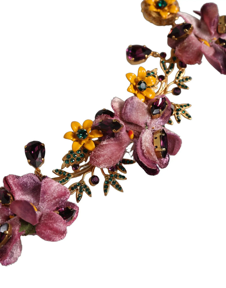 Dolce &amp; Gabbana Gold Brass Mix Fiori Flowers Crystal Chain Necklace