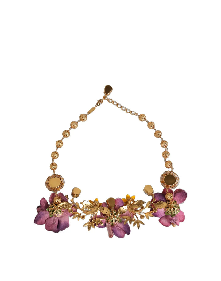 Dolce &amp; Gabbana Gold Brass Mix Fiori Flowers Crystal Chain Necklace