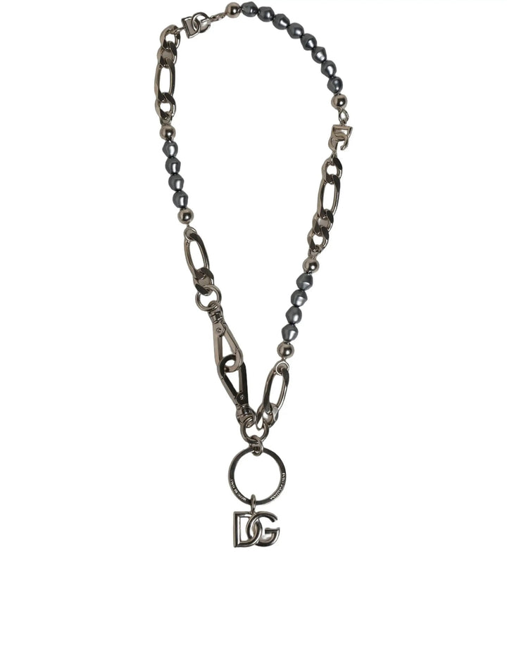 Dolce &amp; Gabbana Silver Tone Chain Signature DG Logo Pendant Necklace