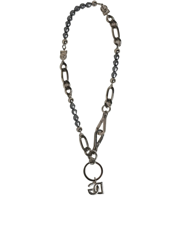 Dolce &amp; Gabbana Silver Tone Chain Signature DG Logo Pendant Necklace