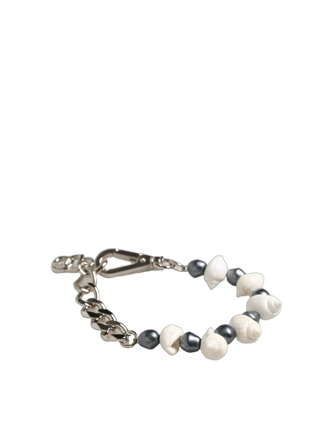 Dolce &amp; Gabbana Silver Tone Brass Beaded Shell DG Logo Pendant Bracelet