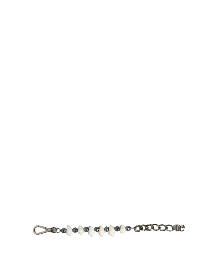 Dolce &amp; Gabbana Silver Tone Brass Beaded Shell DG Logo Pendant Bracelet
