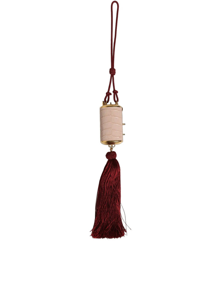 Dolce &amp; Gabbana Sample Sale | Dolce &amp; Gabbana Pink Exotic Leather Mini Mirror Tassel Makeup Bag - | Designer outlet