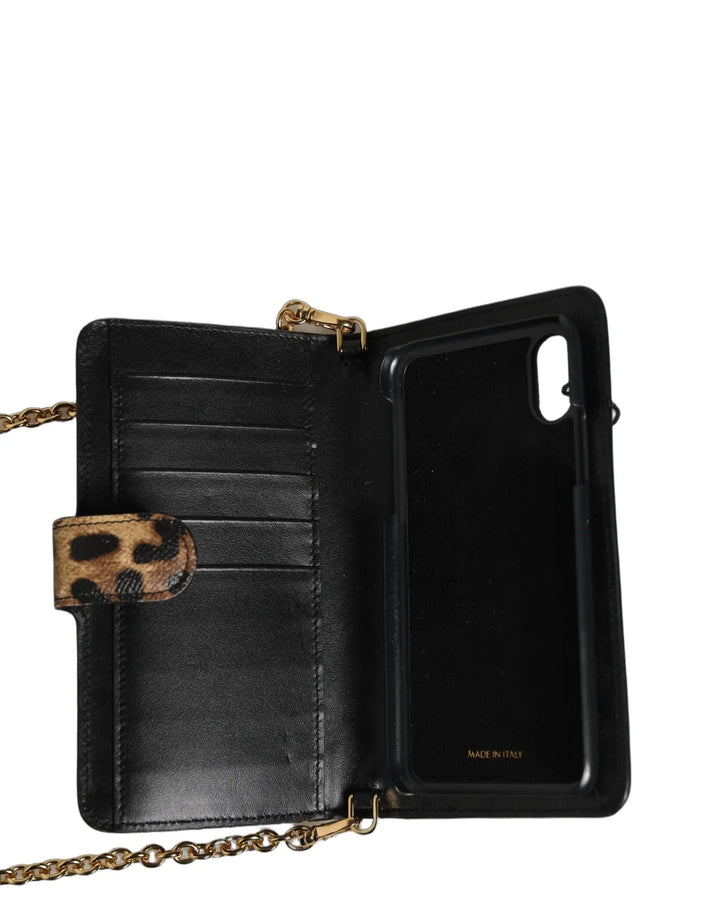 Dolce &amp; Gabbana Flip Cover Brown Leopard Crystal iPhone X - XS Case