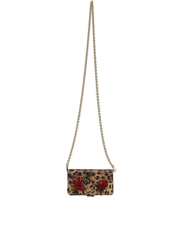 Dolce &amp; Gabbana Flip Cover Brown Leopard Crystal iPhone X - XS Case