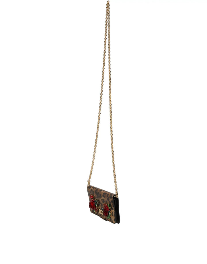 Dolce &amp; Gabbana Flip Cover Brown Leopard Crystal iPhone X - XS Case