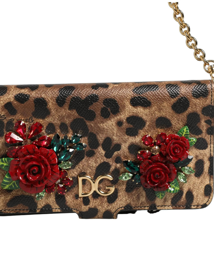 Dolce &amp; Gabbana Flip Cover Brown Leopard Crystal iPhone X - XS Case