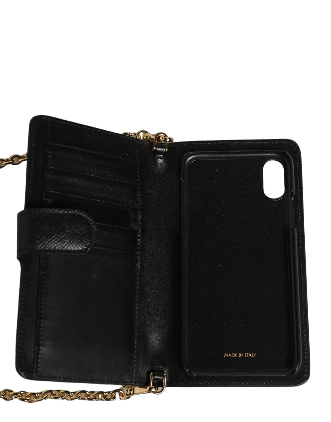 Dolce & Gabbana Case Flip Cover Black Calf Leather iPhone X - XS Phone