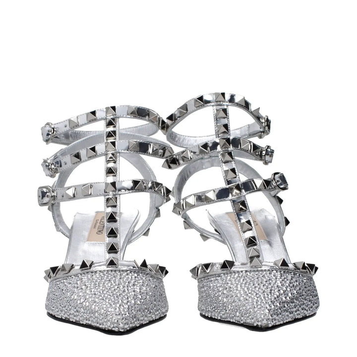 Valentino Garavani Gray Leather Stiletto Heel Sandals