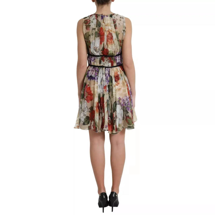 Dolce &amp; Gabbana Beige Floral Sleeveless A-line Mini Dress