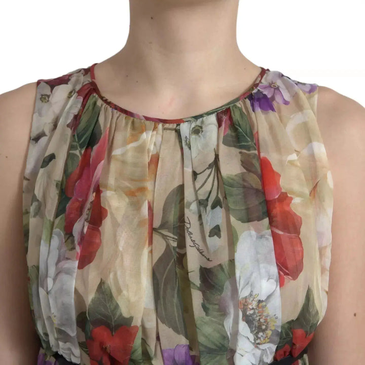 Dolce &amp; Gabbana Beige Floral Sleeveless A-line Mini Dress
