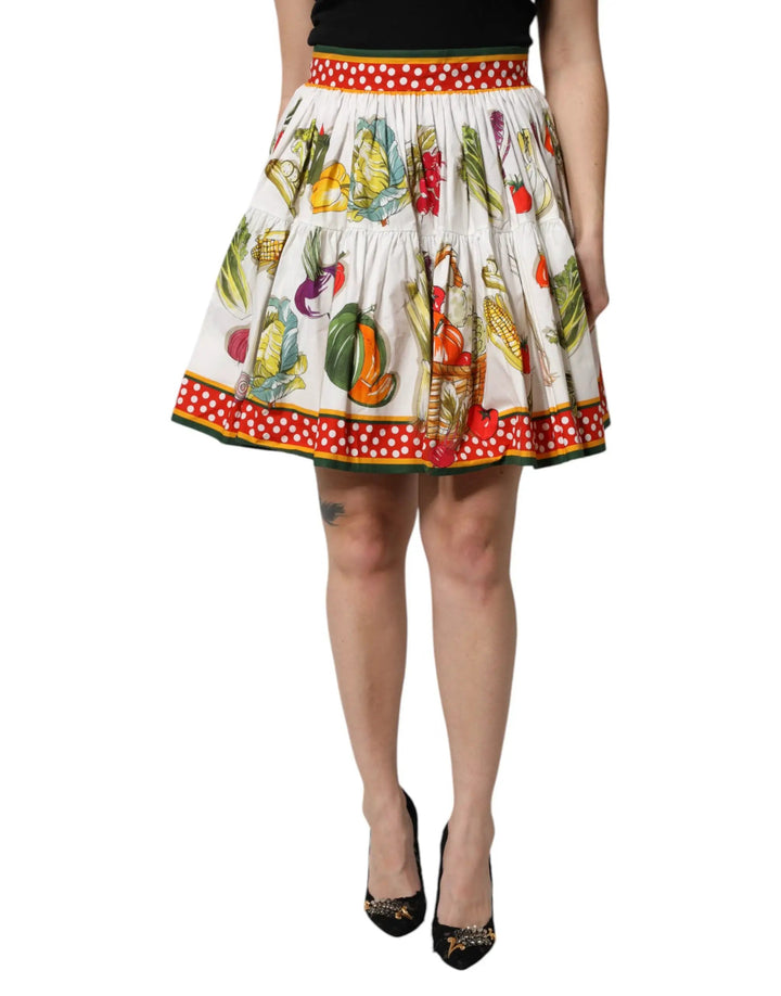Dolce &amp; Gabbana Multicolor Vegetable Print Short Poplin Mini Skirt