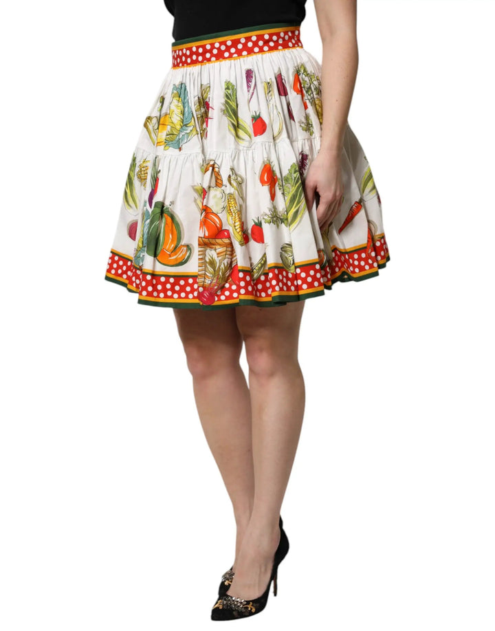 Dolce &amp; Gabbana Multicolor Vegetable Print Short Poplin Mini Skirt