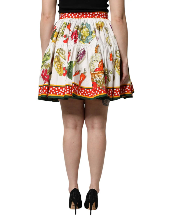 Dolce &amp; Gabbana Multicolor Vegetable Print Short Poplin Mini Skirt