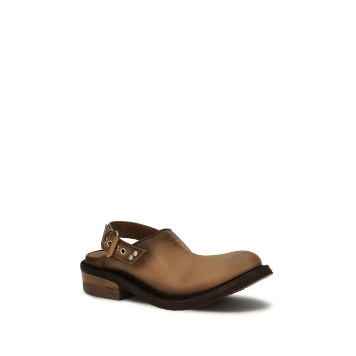 Miu Miu Sample Sale | Miu Miu Brown Calf Leather Bos Taurus Mules - | Designer outlet