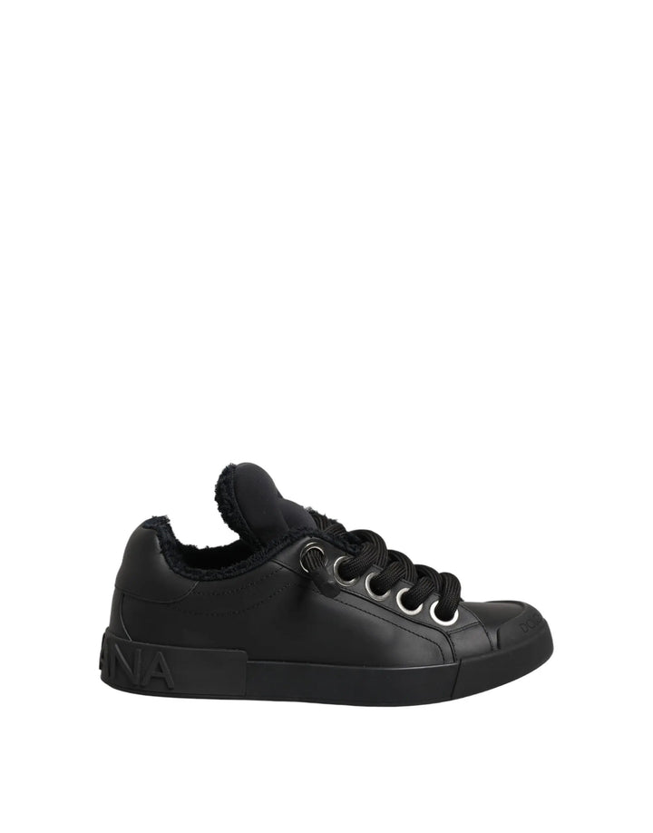 Dolce &amp; Gabbana Sample Sale | Dolce &amp; Gabbana Black Leather Low Top Portofino Sneakers Shoes - | Designer outlet