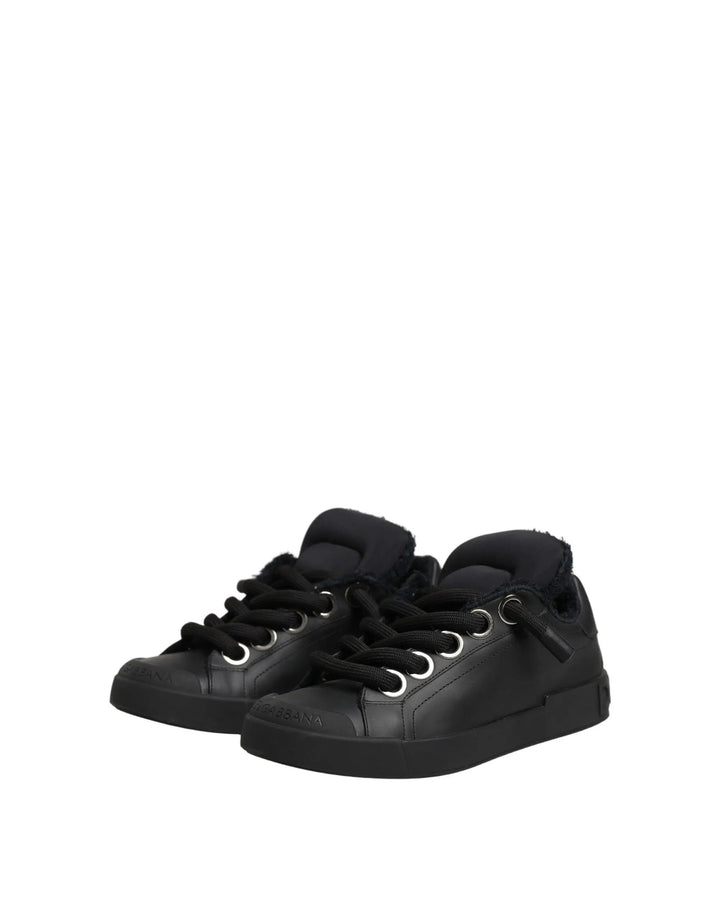 Dolce &amp; Gabbana Sample Sale | Dolce &amp; Gabbana Black Leather Low Top Portofino Sneakers Shoes - | Designer outlet