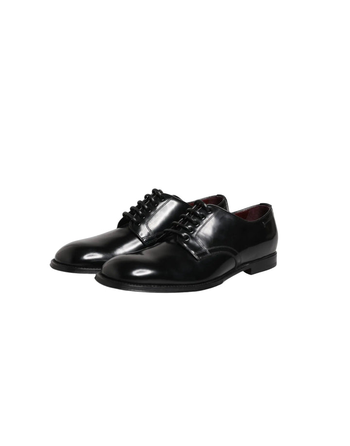 Dolce &amp; Gabbana Black Calfskin Leather Derby Men Dress Shoes