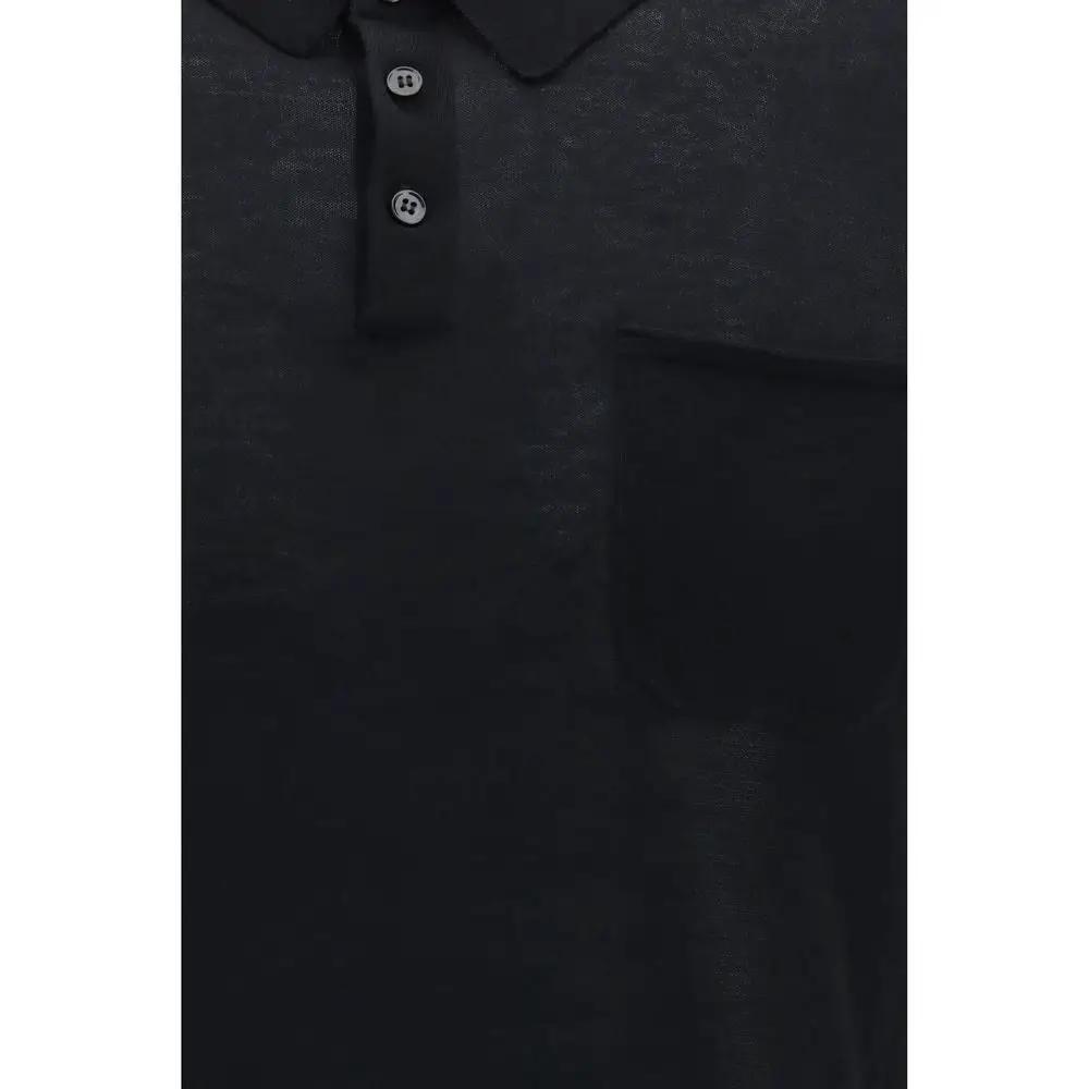Aragona Cashmere Sample Sale | Aragona Cashmere Black Cotton Polo Shirt - | Designer outlet