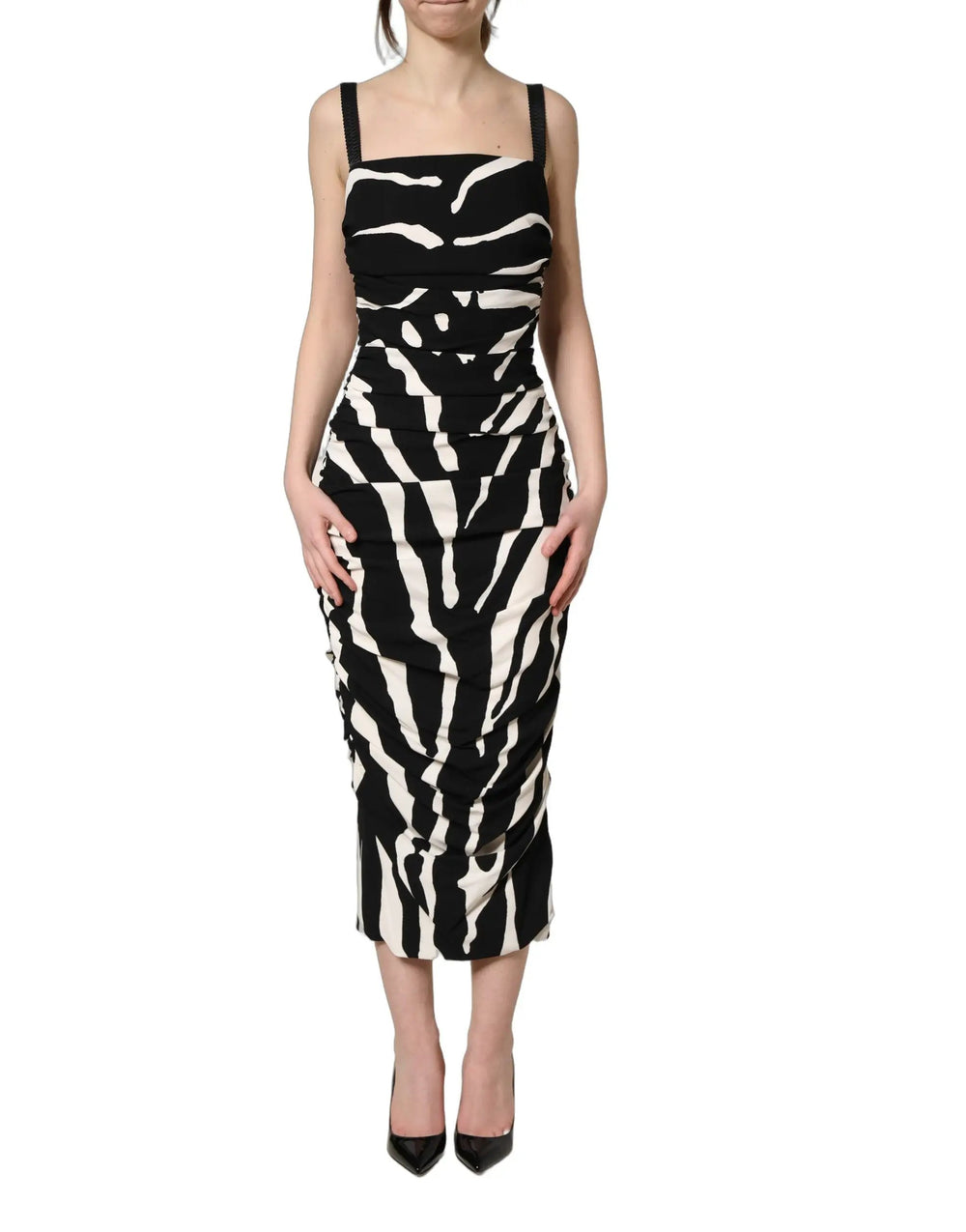 Dolce & Gabbana Sample Sale | Dolce & Gabbana Black White Zebra Cady Calf Length Dress - | Designer outlet