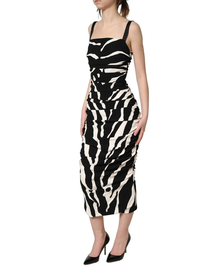 Dolce &amp; Gabbana Sample Sale | Dolce &amp; Gabbana Black White Zebra Cady Calf Length Dress - | Designer outlet
