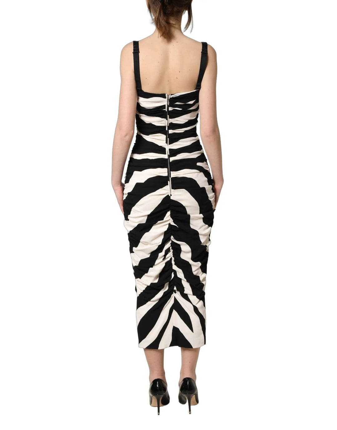 Dolce &amp; Gabbana Sample Sale | Dolce &amp; Gabbana Black White Zebra Cady Calf Length Dress - | Designer outlet