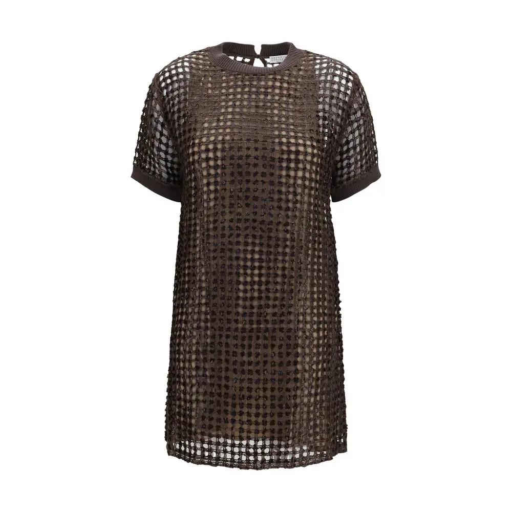 Brunello Cucinelli Sample Sale | Brunello Cucinelli Brown Silk Cocktail Dress - | Designer outlet