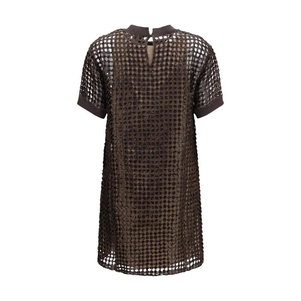 Brunello Cucinelli Sample Sale | Brunello Cucinelli Brown Silk Cocktail Dress - | Designer outlet