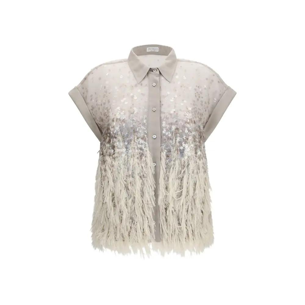 Brunello Cucinelli Sample Sale | Brunello Cucinelli Beige Silk Shortsleeve Shirt - | Designer outlet