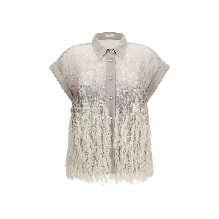 Brunello Cucinelli Sample Sale | Brunello Cucinelli Beige Silk Shortsleeve Shirt - | Designer outlet