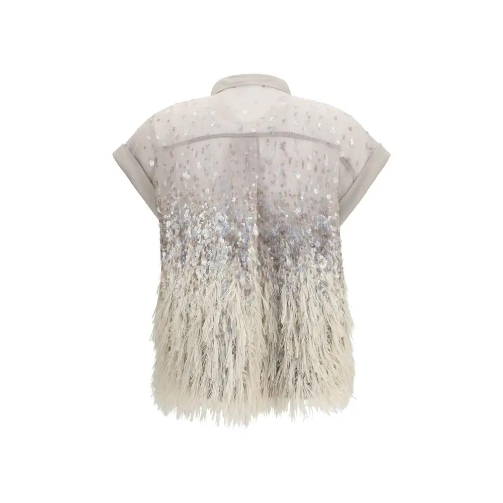 Brunello Cucinelli Sample Sale | Brunello Cucinelli Beige Silk Shortsleeve Shirt - | Designer outlet