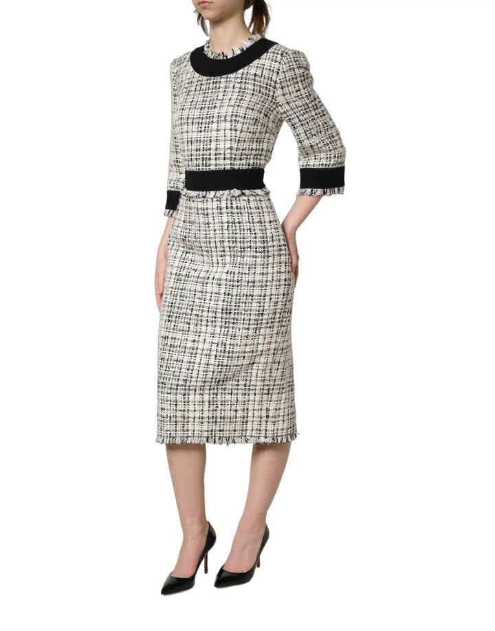 Dolce &amp; Gabbana Sample Sale | Dolce &amp; Gabbana Black White Tweed Sheath A-line Midi Dress - | Designer outlet