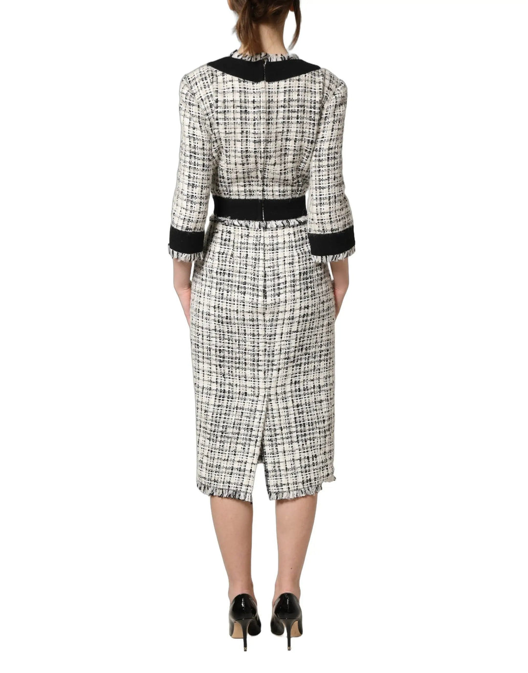 Dolce &amp; Gabbana Sample Sale | Dolce &amp; Gabbana Black White Tweed Sheath A-line Midi Dress - | Designer outlet