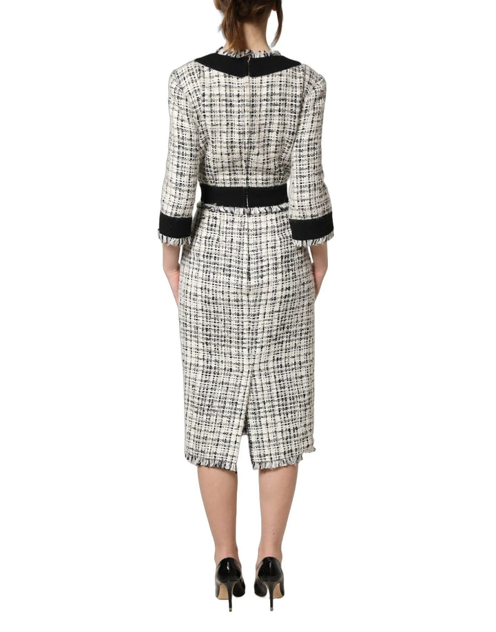 Dolce &amp; Gabbana Sample Sale | Dolce &amp; Gabbana Black White Tweed Sheath A-line Midi Dress - | Designer outlet
