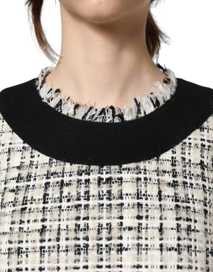 Dolce &amp; Gabbana Sample Sale | Dolce &amp; Gabbana Black White Tweed Sheath A-line Midi Dress - | Designer outlet