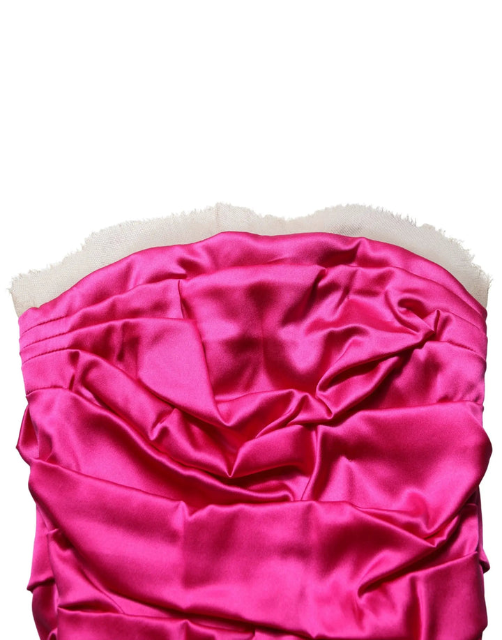 Dolce & Gabbana Sample Sale | Dolce & Gabbana Hot Pink Ruched Satin Strapless Gown Dress - | Designer outlet