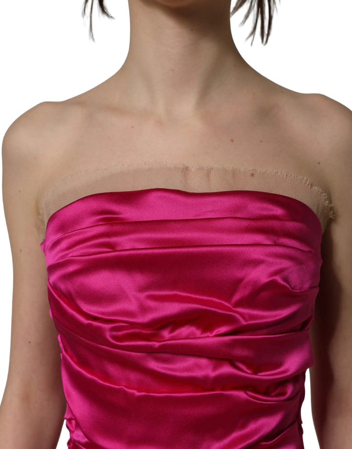 Dolce & Gabbana Sample Sale | Dolce & Gabbana Hot Pink Ruched Satin Strapless Gown Dress - | Designer outlet