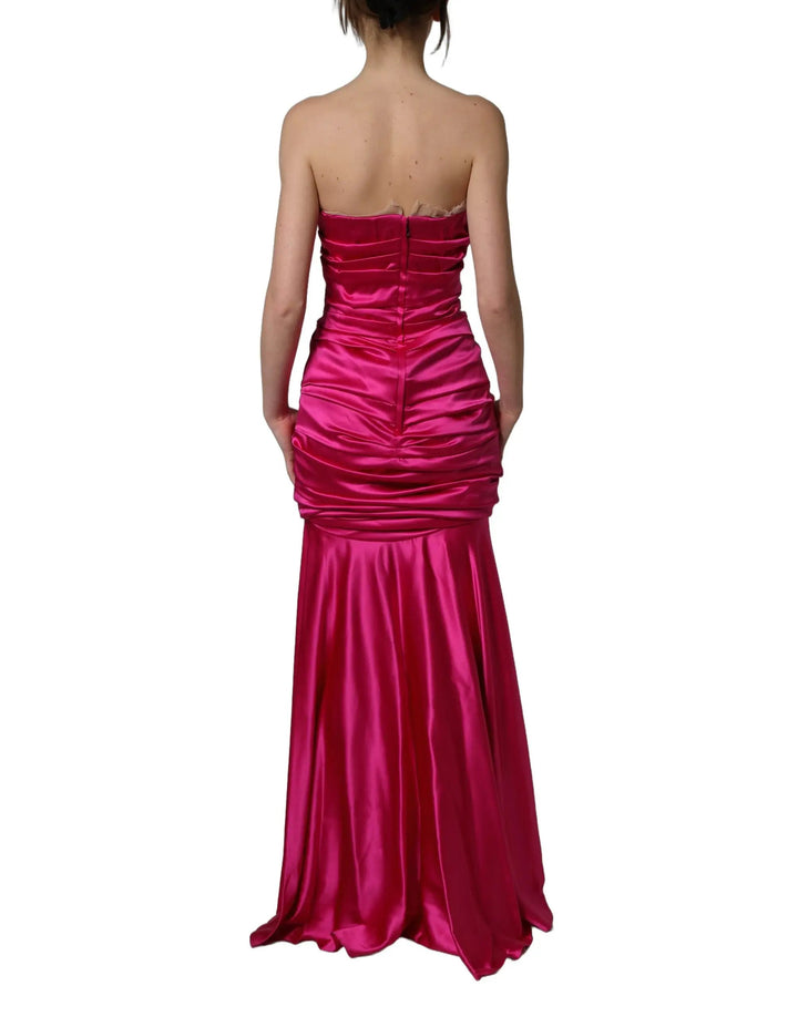 Dolce & Gabbana Sample Sale | Dolce & Gabbana Hot Pink Ruched Satin Strapless Gown Dress - | Designer outlet