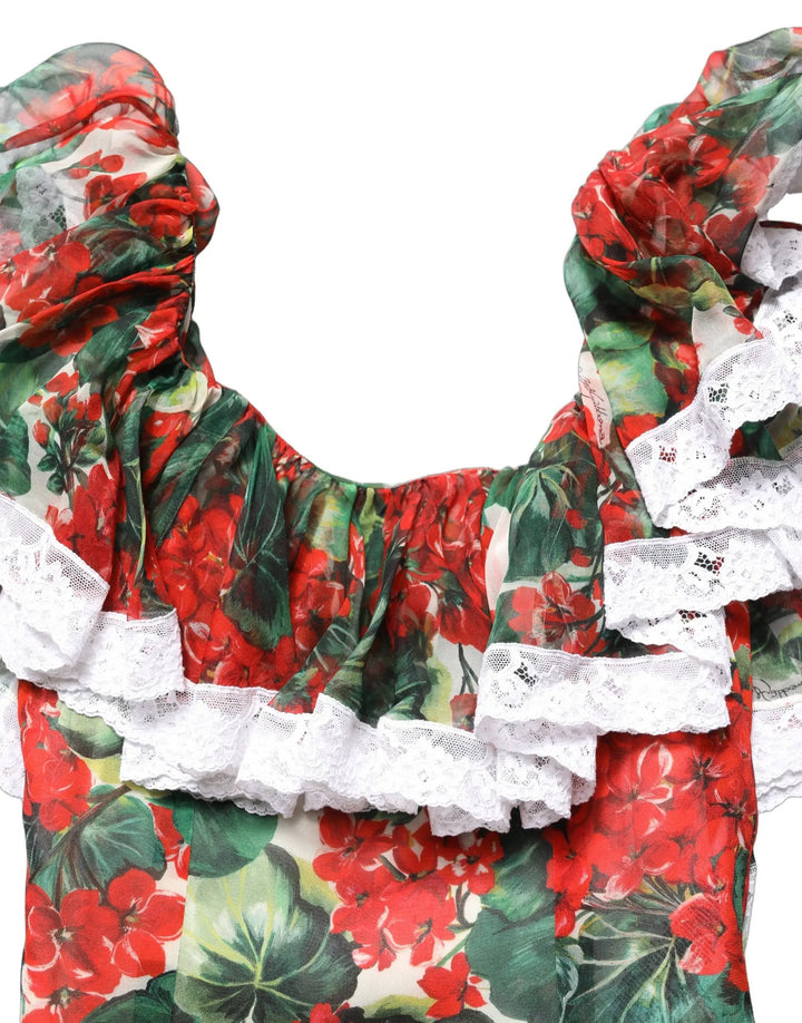Dolce &amp; Gabbana Sample Sale | Dolce &amp; Gabbana Multicolor Geranium Flower Lace Maxi Dress - | Designer outlet