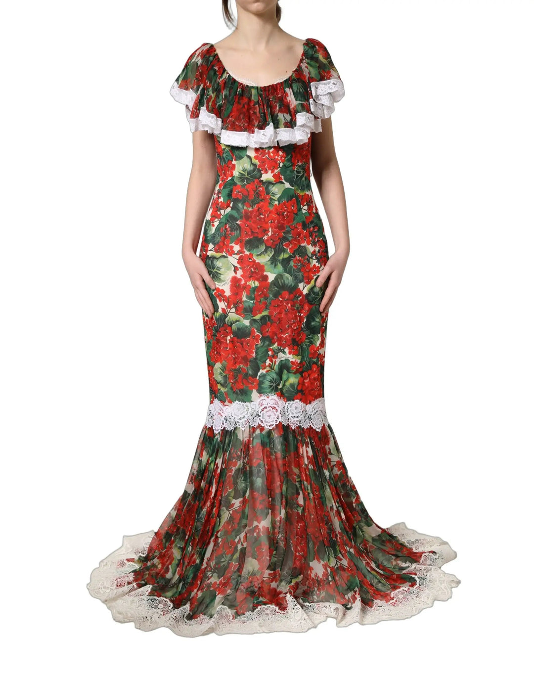 Dolce & Gabbana Sample Sale | Dolce & Gabbana Multicolor Geranium Flower Lace Maxi Dress - | Designer outlet