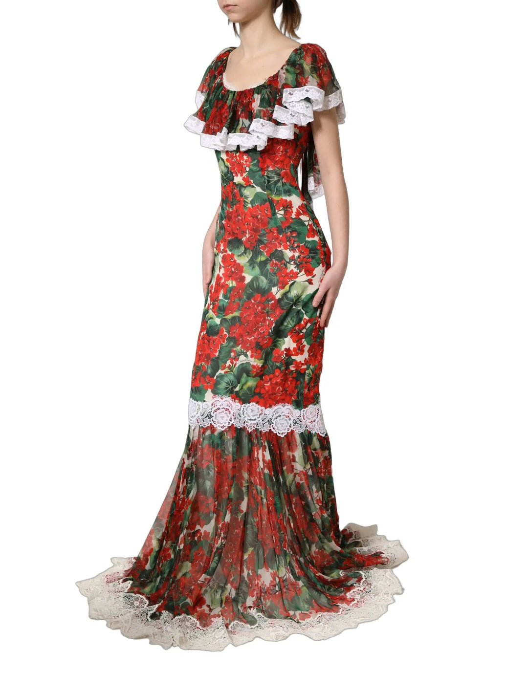 Dolce &amp; Gabbana Sample Sale | Dolce &amp; Gabbana Multicolor Geranium Flower Lace Maxi Dress - | Designer outlet