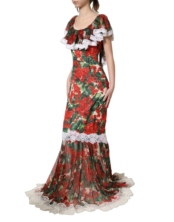 Dolce &amp; Gabbana Sample Sale | Dolce &amp; Gabbana Multicolor Geranium Flower Lace Maxi Dress - | Designer outlet