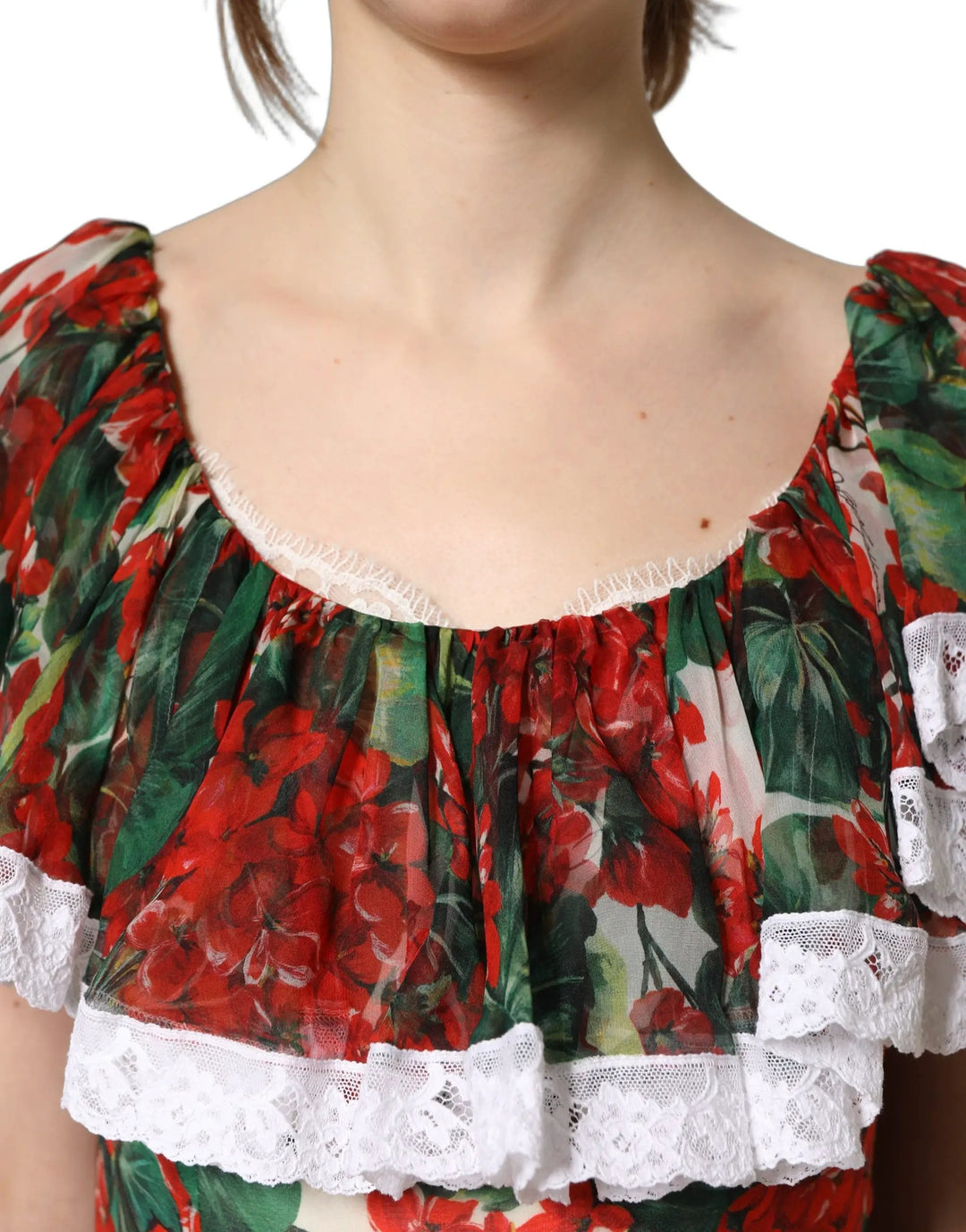 Dolce &amp; Gabbana Sample Sale | Dolce &amp; Gabbana Multicolor Geranium Flower Lace Maxi Dress - | Designer outlet