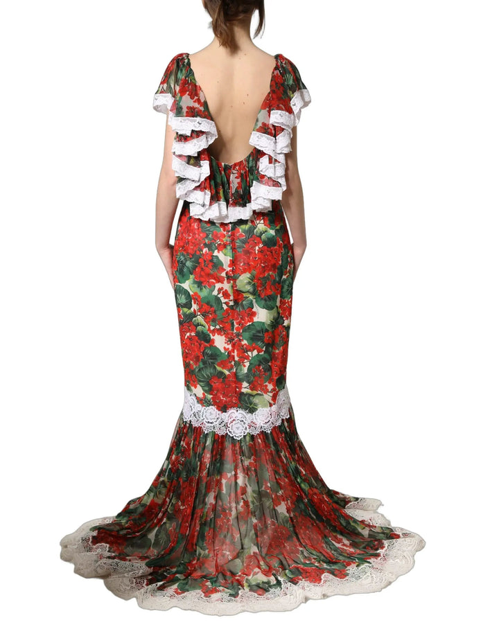 Dolce &amp; Gabbana Sample Sale | Dolce &amp; Gabbana Multicolor Geranium Flower Lace Maxi Dress - | Designer outlet