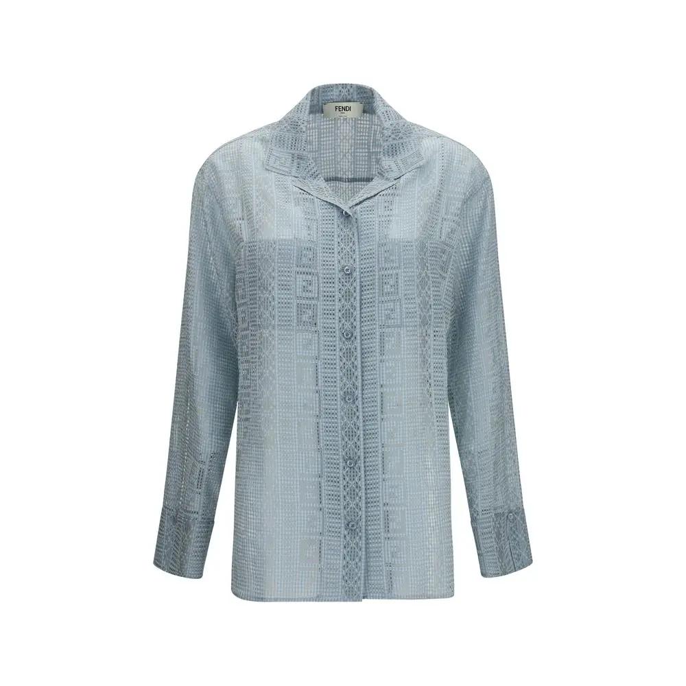 Fendi Sample Sale | Fendi Blue Silk Dress Shirt - | Designer outlet