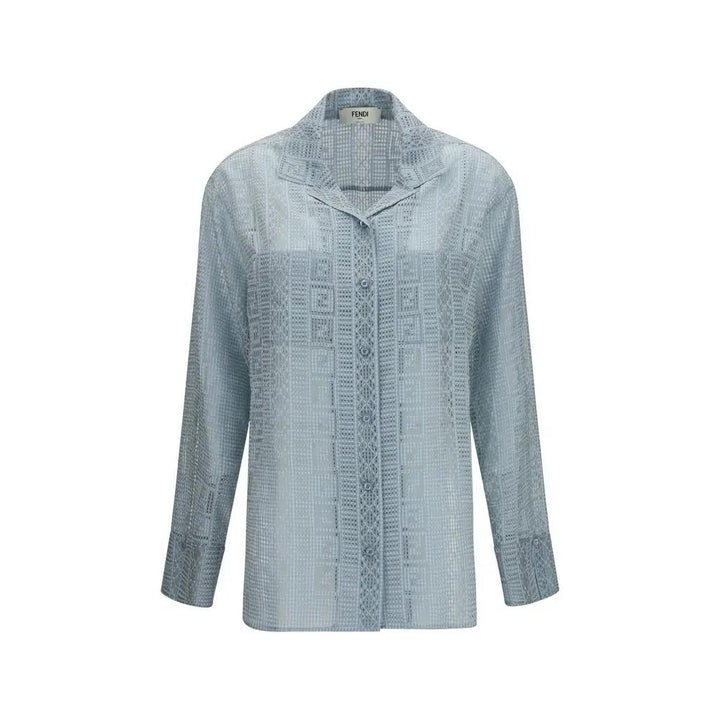 Fendi Sample Sale | Fendi Blue Silk Dress Shirt - | Designer outlet