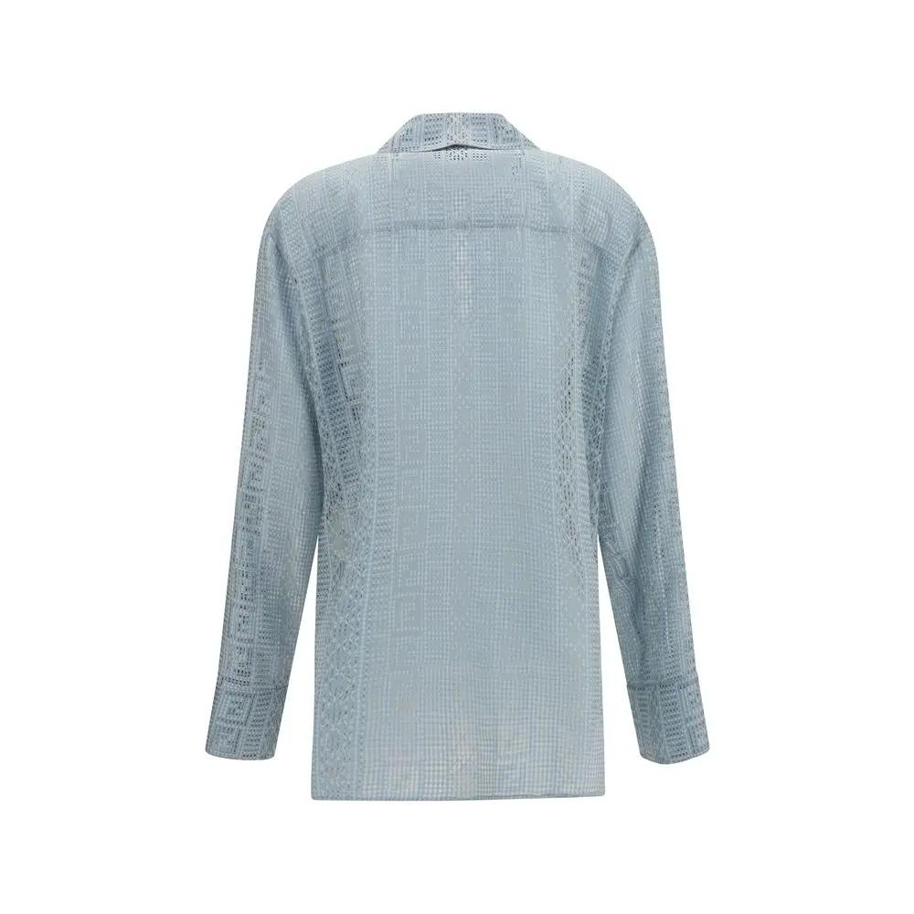 Fendi Sample Sale | Fendi Blue Silk Dress Shirt - | Designer outlet
