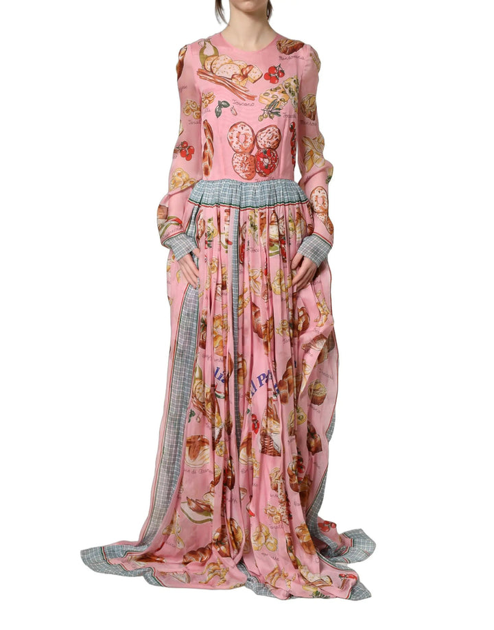 Dolce &amp; Gabbana Sample Sale | Dolce &amp; Gabbana Light Pink Bread Print Pleated Maxi Dress - | Designer outlet