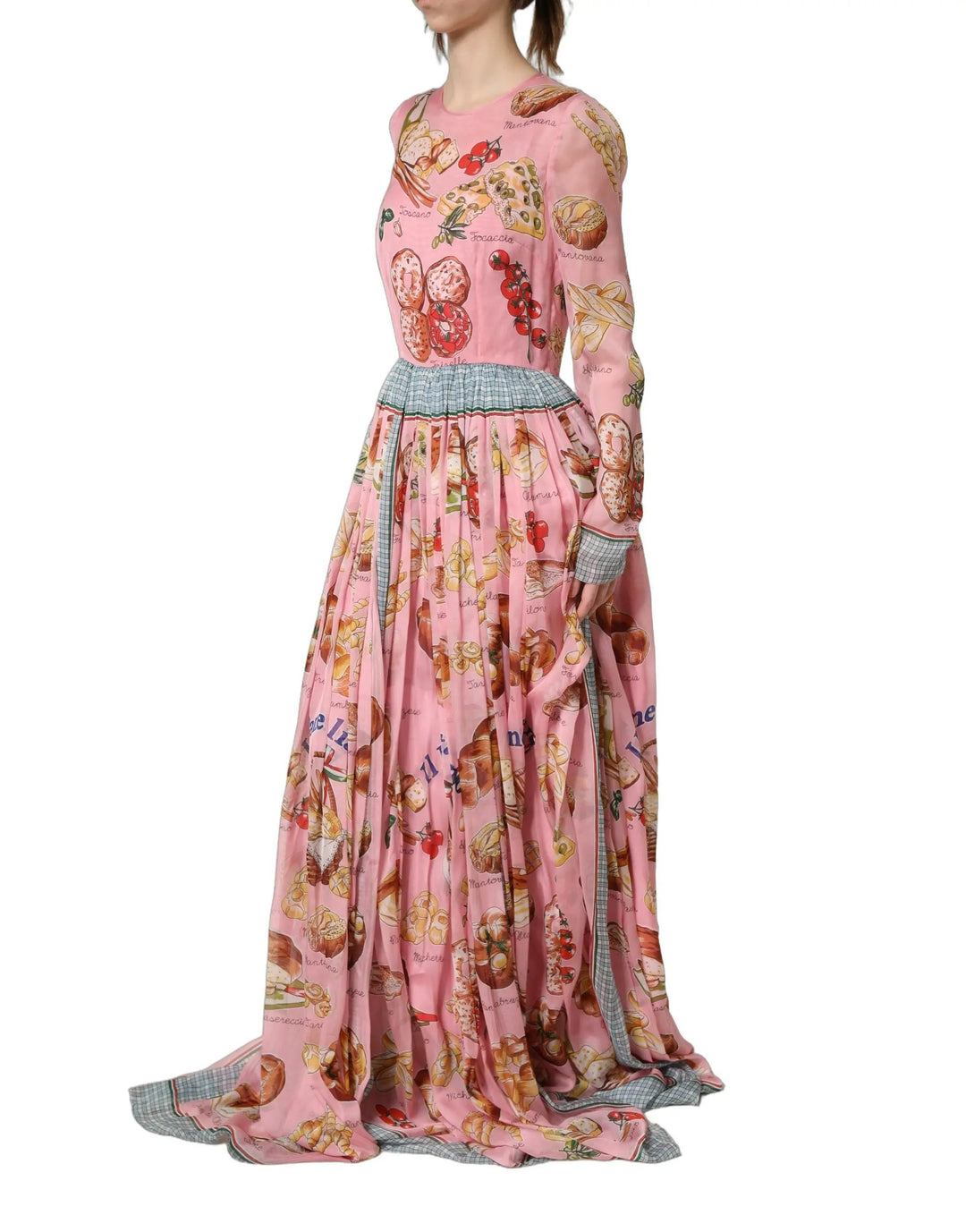 Dolce &amp; Gabbana Sample Sale | Dolce &amp; Gabbana Light Pink Bread Print Pleated Maxi Dress - | Designer outlet