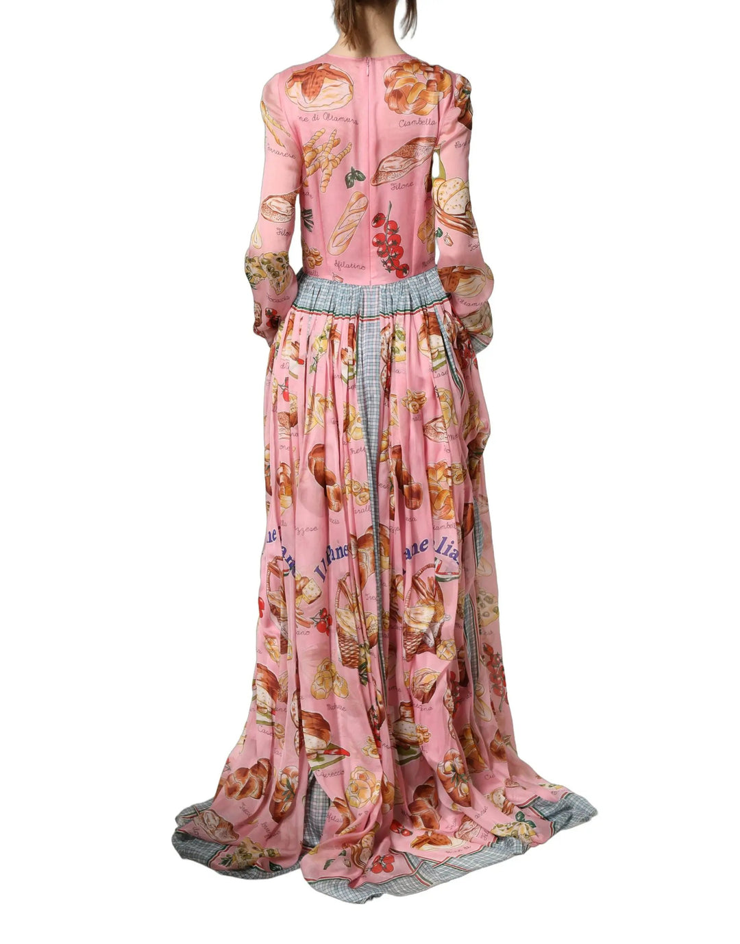 Dolce &amp; Gabbana Sample Sale | Dolce &amp; Gabbana Light Pink Bread Print Pleated Maxi Dress - | Designer outlet